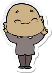 sticker of a cartoon happy bald man