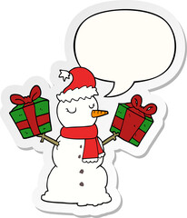 cartoon snowman and speech bubble sticker
