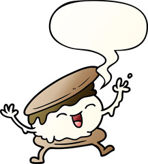 smore cartoon and speech bubble in smooth gradient style
