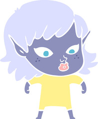 pretty flat color style cartoon elf girl