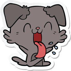 sticker of a cartoon panting dog sitting