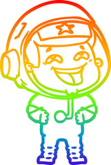 rainbow gradient line drawing cartoon laughing astronaut