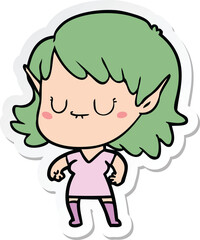 sticker of a happy cartoon elf girl