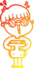 warm gradient line drawing cartoon boy and book