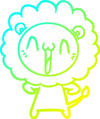 cold gradient line drawing happy cartoon lion