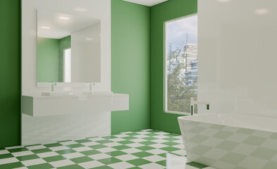Bathroom interior bathtub. 3D rendering.