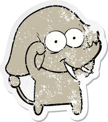 distressed sticker of a happy cartoon elephant