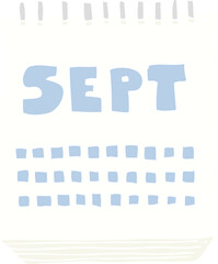 flat color illustration of a cartoon calendar showing month of September