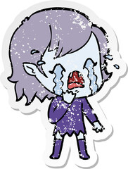distressed sticker of a cartoon crying vampire girl