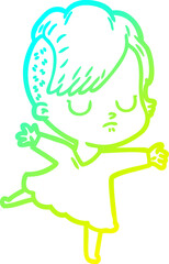 cold gradient line drawing cartoon woman