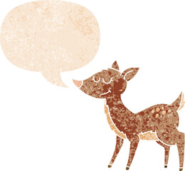 cartoon deer and speech bubble in retro textured style