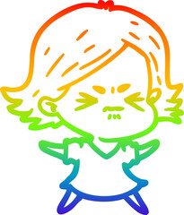 rainbow gradient line drawing cartoon angry woman