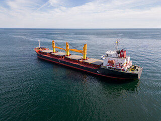 Aerial view of Large general cargo ship tanker bulk carrier