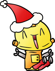 gradient cartoon of a robot wearing santa hat