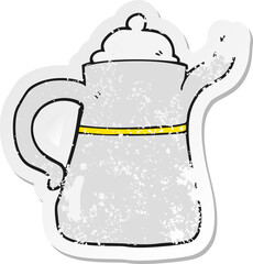 retro distressed sticker of a cartoon coffee pot