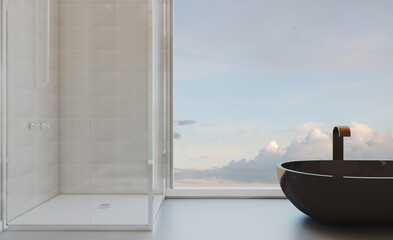 Scandinavian bathroom, classic  vintage interior design. 3D rendering.