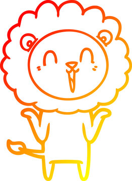 recommend clip art: warm gradient line drawing laughing lion cartoon shrugging shoulders