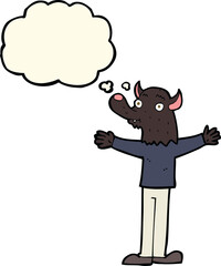 cartoon friendly werewolf with thought bubble