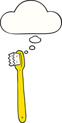 cartoon toothbrush and thought bubble