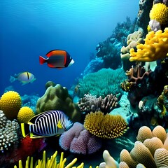 Naklejka na ściany i meble fishes strolling along the amazing coral reef
