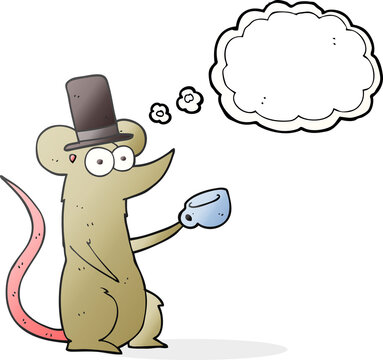thought bubble cartoon mouse with cup and top hat