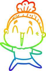 rainbow gradient line drawing cartoon happy old lady