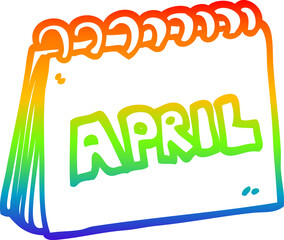rainbow gradient line drawing cartoon calendar showing month of april