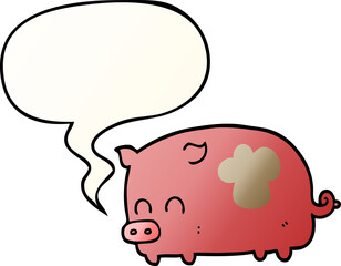 cute cartoon pig and speech bubble in smooth gradient style