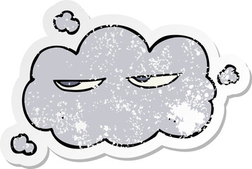 distressed sticker of a cute cartoon cloud