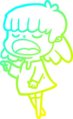 cold gradient line drawing cartoon woman talking loudly