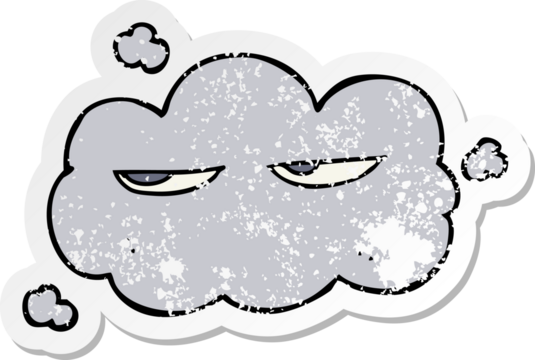 distressed sticker of a cute cartoon cloud