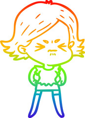 rainbow gradient line drawing cartoon angry woman