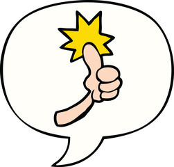 cartoon thumbs up sign and speech bubble