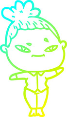 cold gradient line drawing cartoon woman