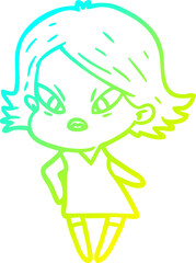 cold gradient line drawing cartoon stressed woman