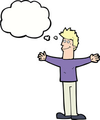 cartoon happy man with thought bubble