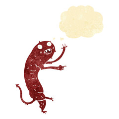 cartoon gross little monster with thought bubble