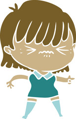 annoyed flat color style cartoon girl