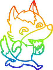 rainbow gradient line drawing cartoon hungry wolf