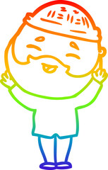 rainbow gradient line drawing cartoon happy bearded man