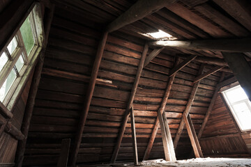 Abstract dark grunge wooden interior, perspective view