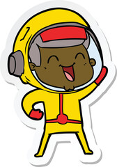 sticker of a happy cartoon astronaut