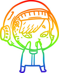rainbow gradient line drawing cartoon astronaut woman