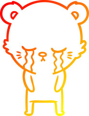 warm gradient line drawing crying cartoon bear