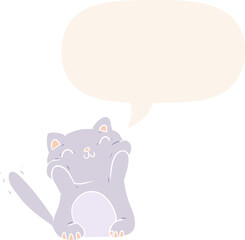 very happy cute cartoon cat  and speech bubble in retro style