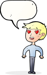 cartoon man in love with speech bubble