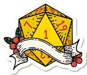 natural one d20 dice roll sticker