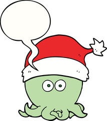 cartoon octopus wearing christmas hat and speech bubble