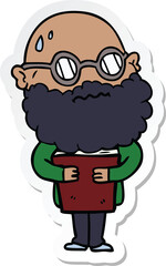 sticker of a cartoon worried man with beard and spectacles