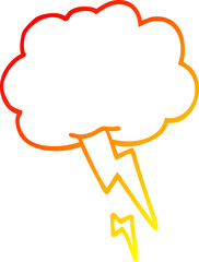 warm gradient line drawing cartoon storm cloud with lightning